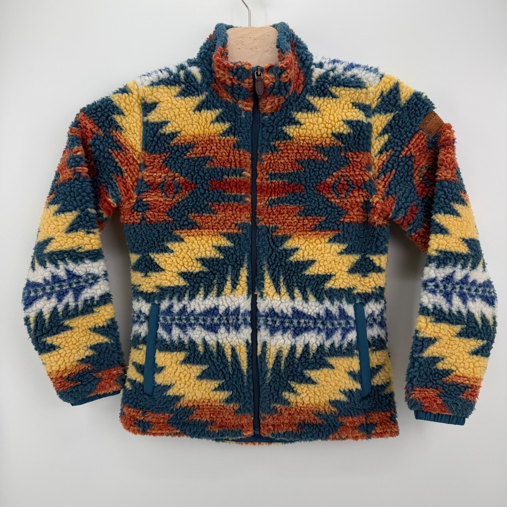 Ariat x Pendleton Fleece Jacket Womens Small Teal Orange Southwestern Sherpa Zip